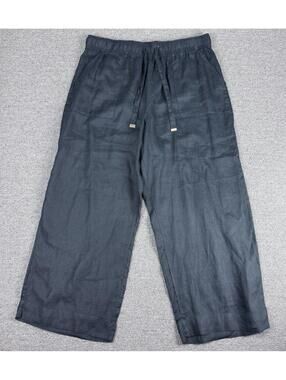 Joie Womens XL Black 100% Linen Drawstring Pants Wide Leg Coastal Preppy Boho